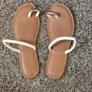 Women's Tan and White Sandals